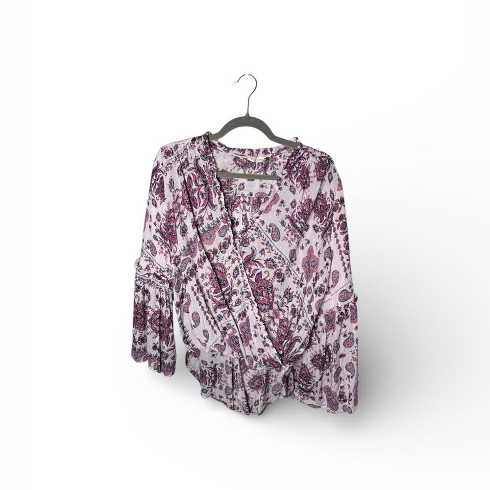 Lovestitch Purple Paisley Wrap Blouse Bell Sleeves Small
